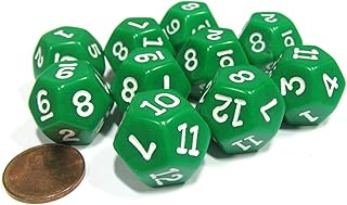 Koplow Games Set of 10 D12 12-Sided 18mm Opaque RPG Dice - Green with White Numbers