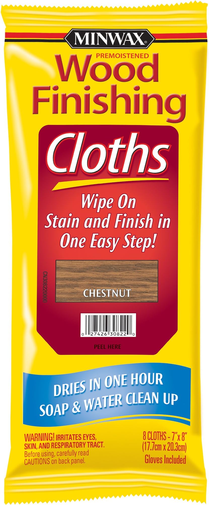 308220000 Wood Finishing Cloths, Chestnut, 1 pack, 1 pack of 8