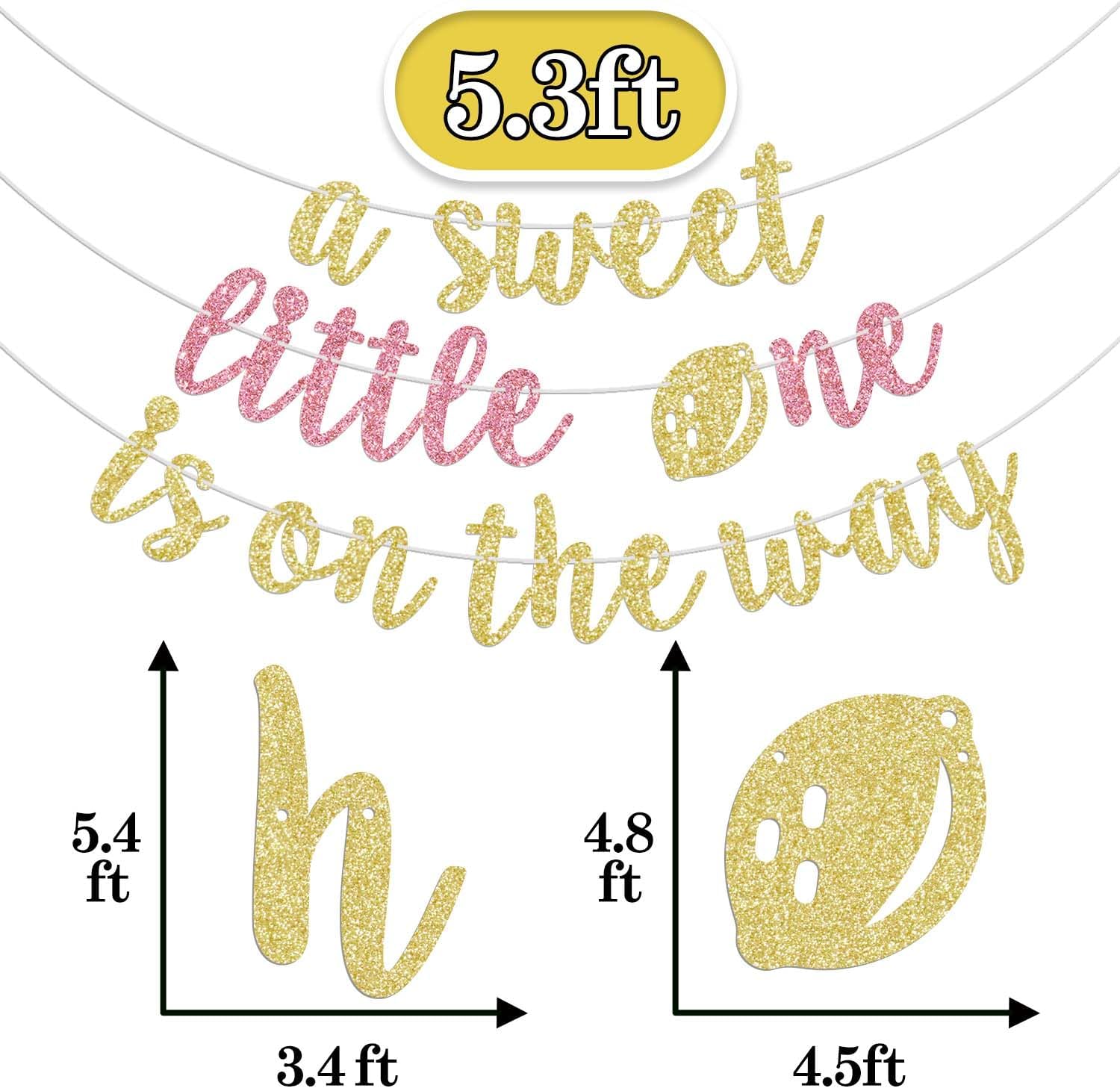 A Sweet Little One is on the Way Banner, Sweet Little Lemon Baby Shower Decorations, Lemon Themed Baby 1st Birthday Party Decorations Gold & Pink Glitter