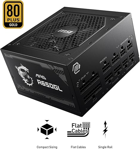 Miniatura 60 de MSI MAG A850GL PCIE5, fuente de alimentación compacta totalmente modular para juegos de 850 W, 80+ Gold, ATX 3.1 y PCIe 5.1 listo, cable nativo