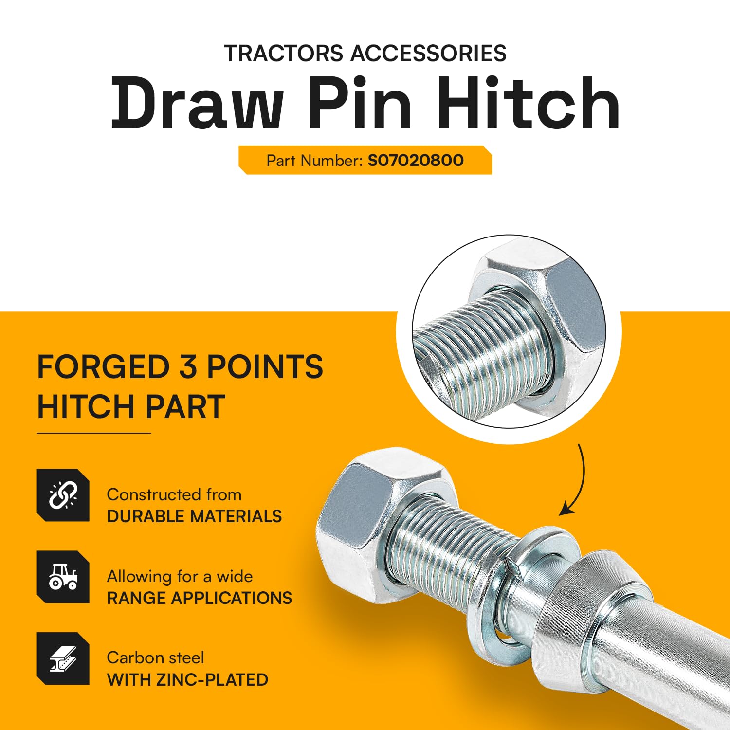 Upgraded 6 Pack S07020800 Cat 1 Draw Pin Hitch Accessories for Tractors, 5-1/2 in Universal Forged Draw Pin Lift Arm Pin Accessories for Tractors
