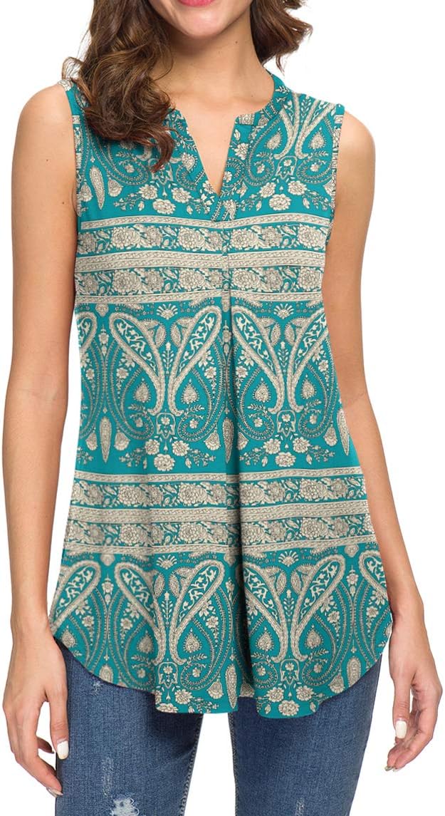 Neineiwu Women's Summer Sleeveless V Neck Casual Tank Tops Blouse Shirts
