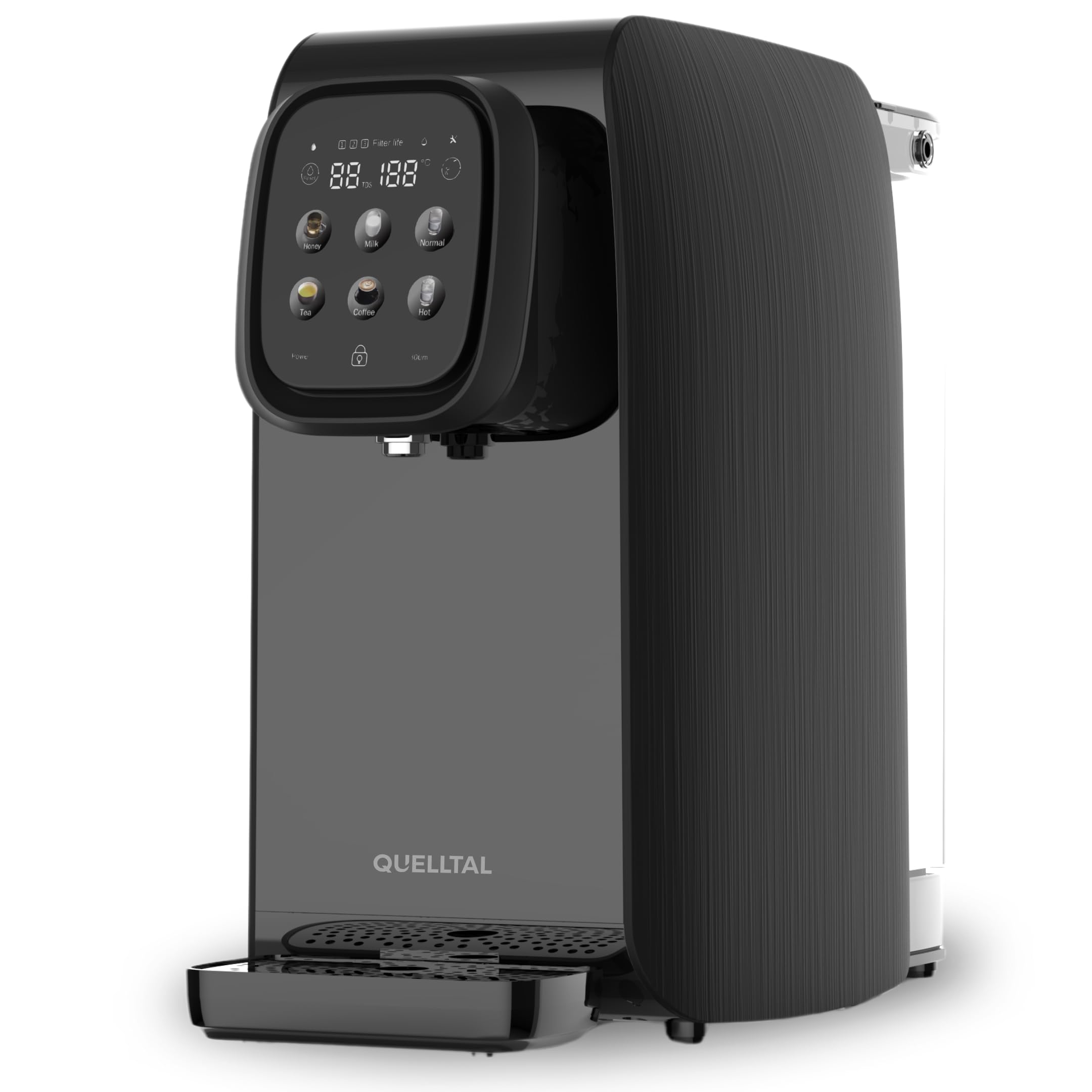 Pro 5-in-1 Osmoseanlage [Schwarz | 6 Temperaturstufen | 5 Filterstufen] – Mobiler Wasserfilter ohne Anschluss – Umkehrosmose für Küche, Büro & Wohnmobil – Kalkfreies, reines Trinkwasser