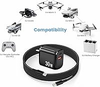 Vista 2 de Cargador rápido USB C PD de 30 W para DJI Neo, Mini 4K, 2 SE, 4 Pro, Air 2S, Avata 2 Drones, USB de doble puerto + cargador de pared tipo C