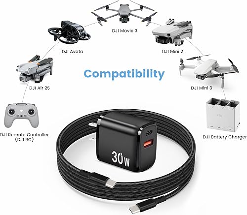 Miniatura 2 de 30W PD USB C Fast Charger for DJI Neo, Mini 4K, 2 SE, 4 Pro, Air 2S, Avata 2 Drones, Dual Port USB + Type C Wall Charger with 6ft C to C Charging