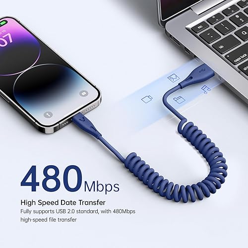 Miniatura 4 de Cable Lightning en espiral, paquete de 3 cargadores de iPhone de 3 pies para automóvil certificado Apple MFi USB A a Lightning compatible con iPhone