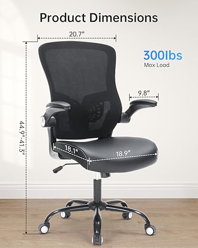 Miniatura 2 de Silla de oficina ergonómica con respaldo de malla, silla de escritorio de respaldo alto con brazos abatibles, altura ajustable, asiento acolchado