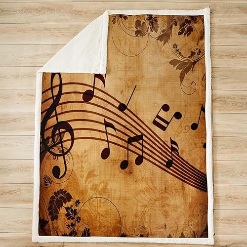 Miniatura 2 de Manfei Musical Throw Blanket Retro Musical Notes Print Bed Blanket for Kids Boys Girls Room Decor, Music Theme Blanket for Couch Sofa, Soft and