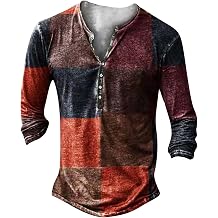 Men's Casual Henley T-Shirts - Vintage Long Sleeve Shirt Lightweight Relaxed Fit Cotton Shirt Casual Placket Round Neck Shirts Fashion Casual Basic Plain Cotton Tee Shirts Xmas Jumper Sale Clearance