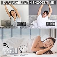 Vista 4 de Reloj despertador digital de proyección para dormitorios, radio reloj en techo, puerto de cargador USB, pantalla de temperatura y humedad, pantalla