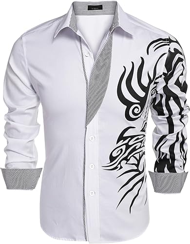 COOFANDY Camisa de vestir con botones y estampado para hombre, camisas casuales de manga larga
