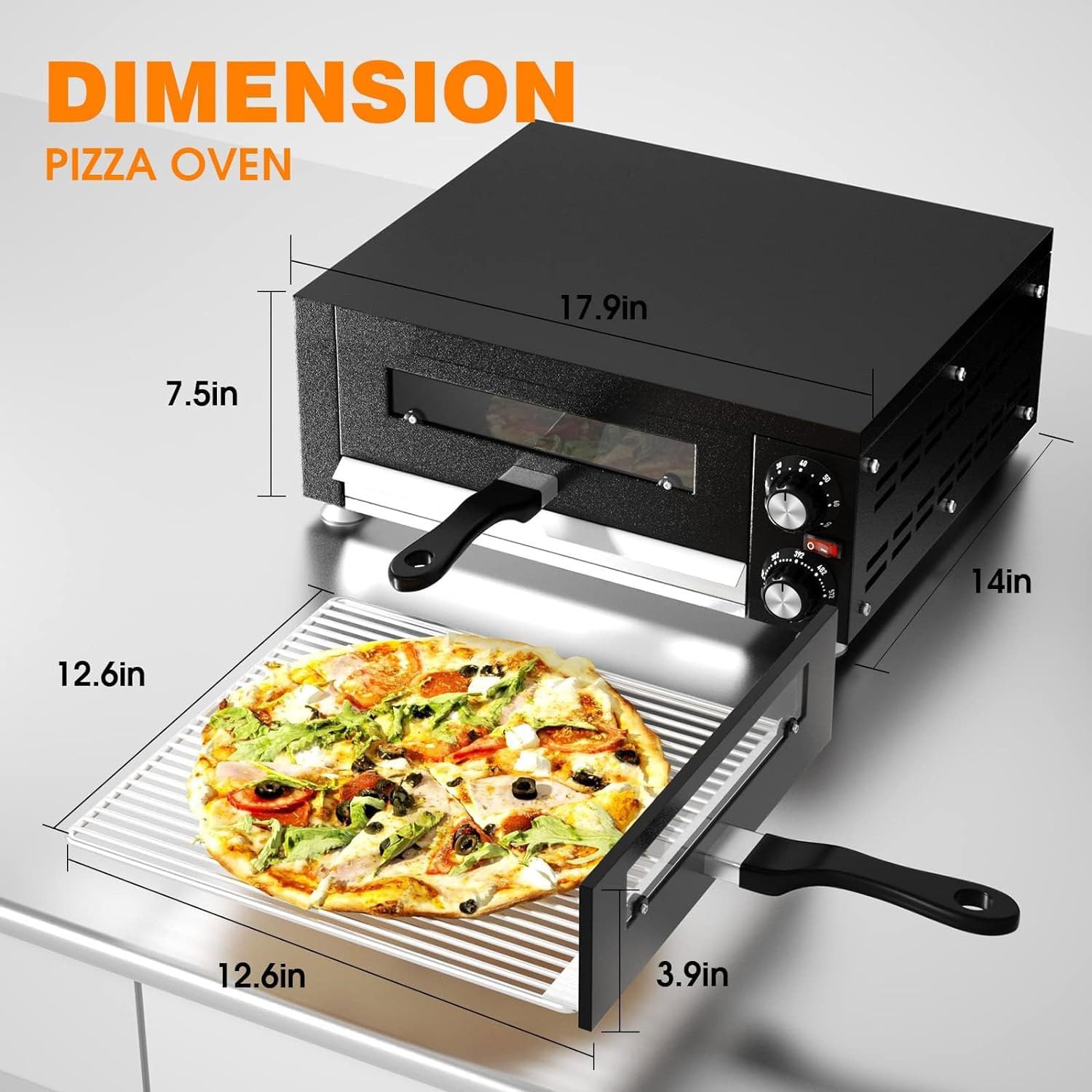 Forno per Pizza Commerciale per Interni, Pizzaiolo Elettrico in Acciaio Inossidabile da 12" con Finestra Visiva, Timer 60 Minuti, Controllo 122-572°F, Riscaldamento su Doppia Faccia