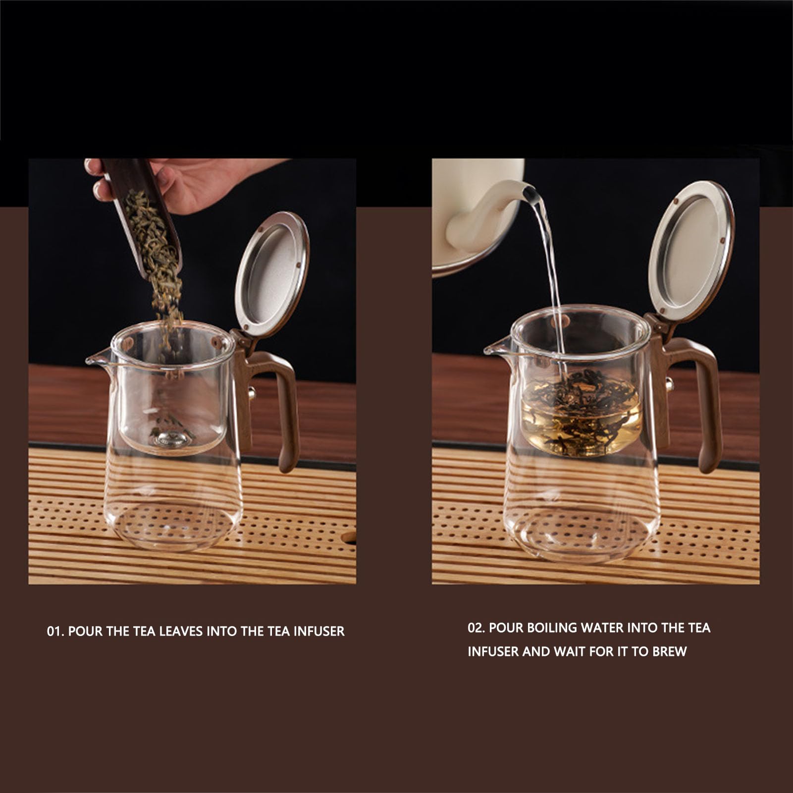 Focket Tetera Enchanti, tetera de vidrio con infusor para té a granel y separación magnética del agua con control de presión, regalo ideal para aficionados y profesionales (800ml)