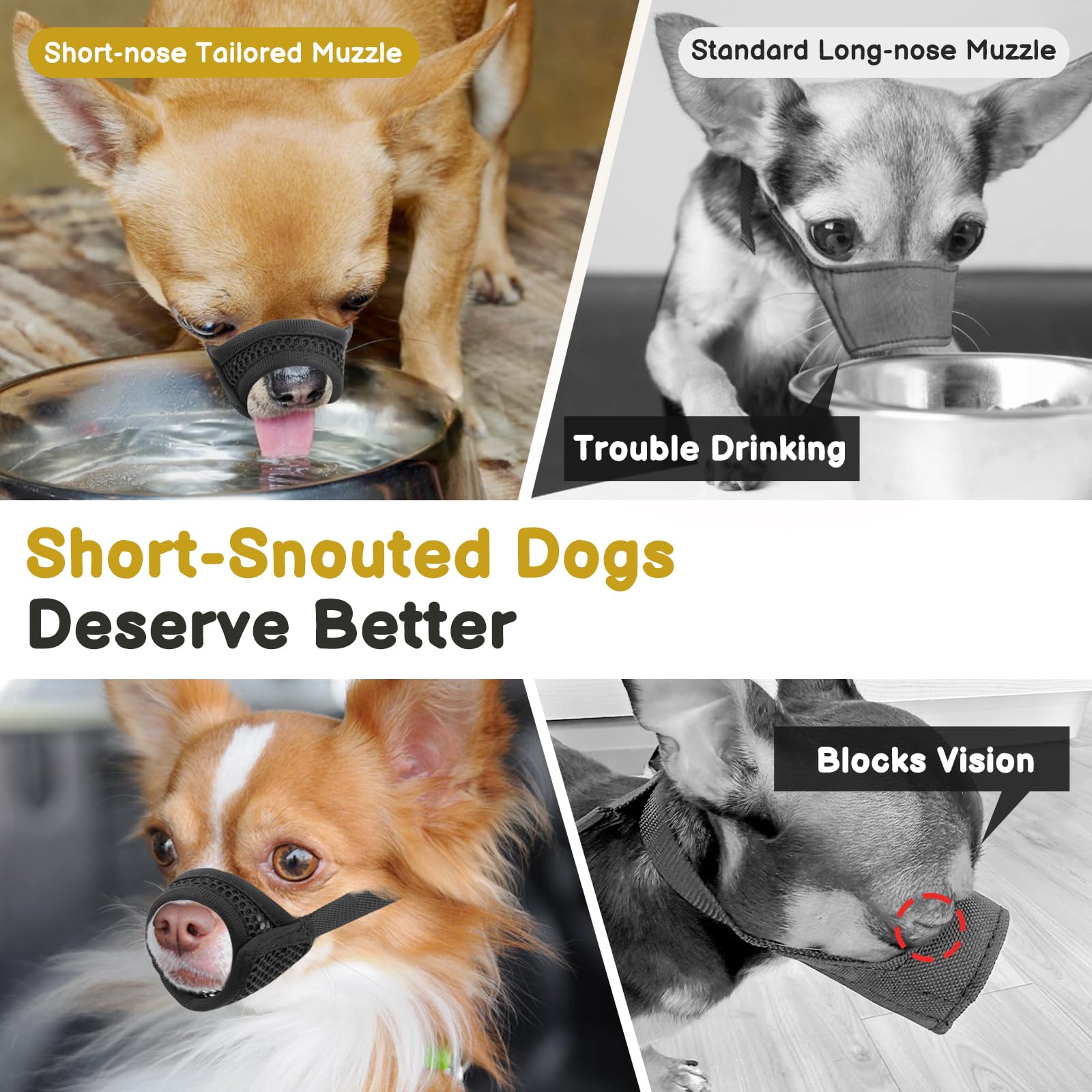 Mayerzon Mesh Muzzle for Short Snout and Small Medium Dogs Anti-Biting, Focus on Brachycephalic Dogs like Chihuahua Pomeranian, Breathable Fabric, Opening Front, Allow Panting, for Grooming Vet Visits