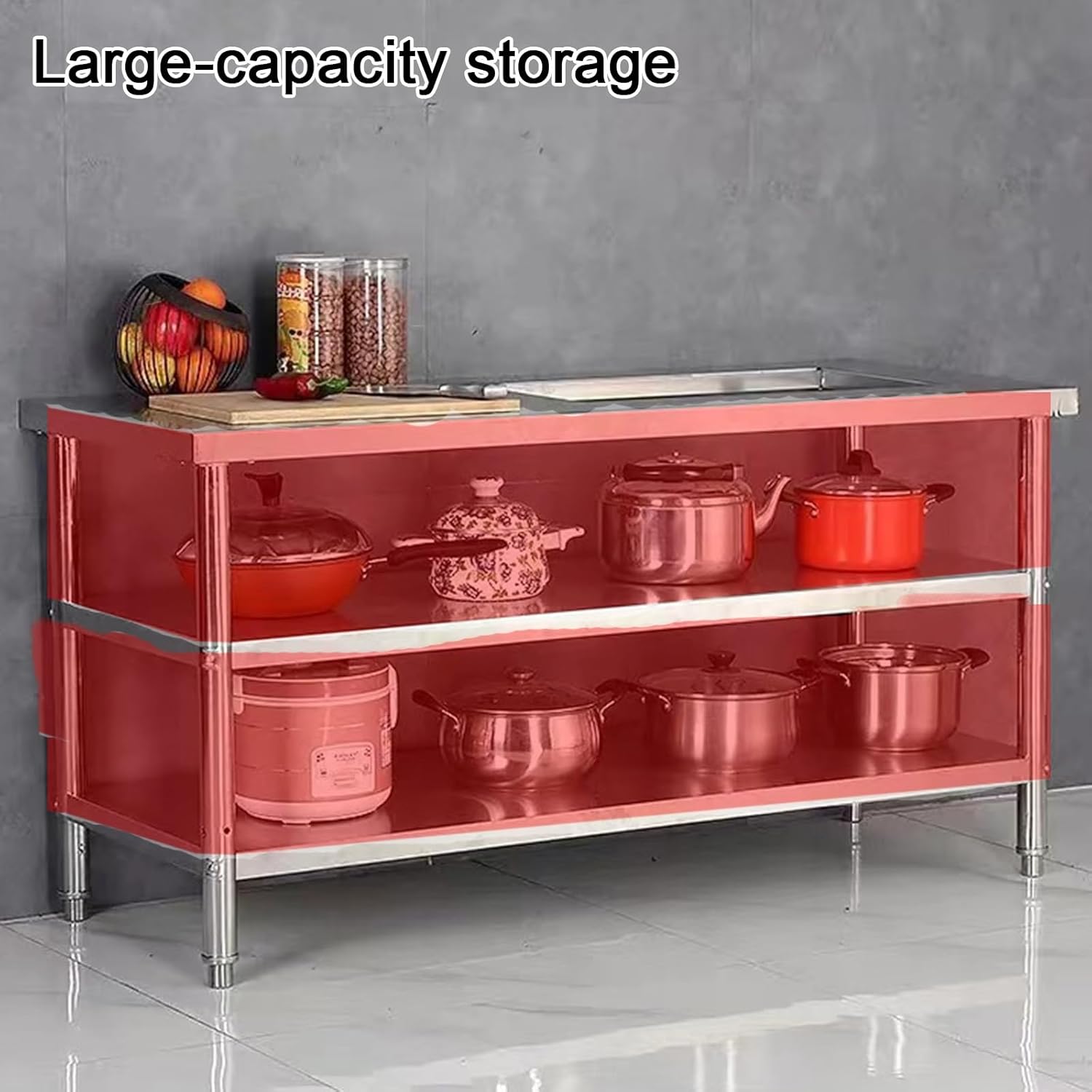 3-Tier Workbench Perforated Stainless Steel Work Table Surfaces Accommodates Kitchen Stovetop Brushed Finish Triangular Reinforcement Crossbeam Seamless Integration