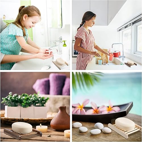 Miniatura 4 de Rtteri Jabonera de madera de bambú para baño, soporte de jabón de madera hecho a mano, accesorios para el hogar, baño, cocina, esponja (100 piezas)