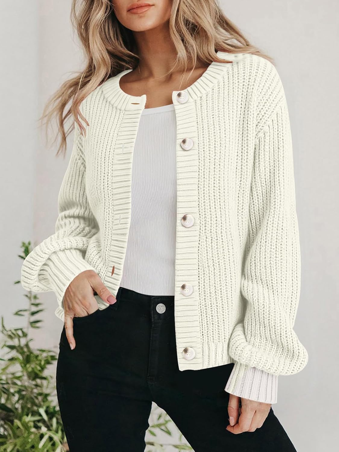 PRETTYGARDEN Womens Spring Cardigan Sweaters Crewneck Long Sleeve Button Open Front Knit Sweater Women Oversized Cardigans - Image 4