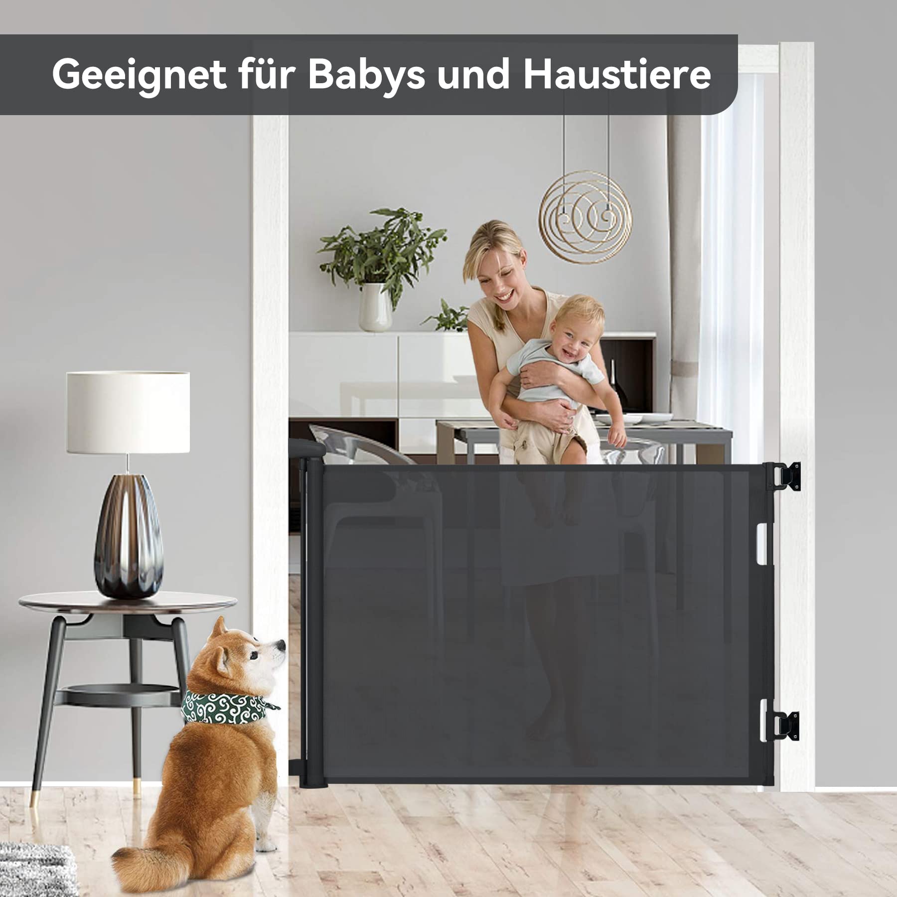 Hawthyhome Treppenschutzgitter Türschutzgitter Ausziehbar 0-180CM, Kinderschutzgitter,Schutzgitter Treppe für Babys und Haustiere Geeignet für Treppen, Türen, Terrasse （Schwarz-180CM