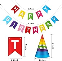 Vista 2 de Boao 20 sombreros de fiesta de cumpleaños arcoíris con pancarta de feliz cumpleaños, sombreros de cono coloridos para adultos y niños pequeños