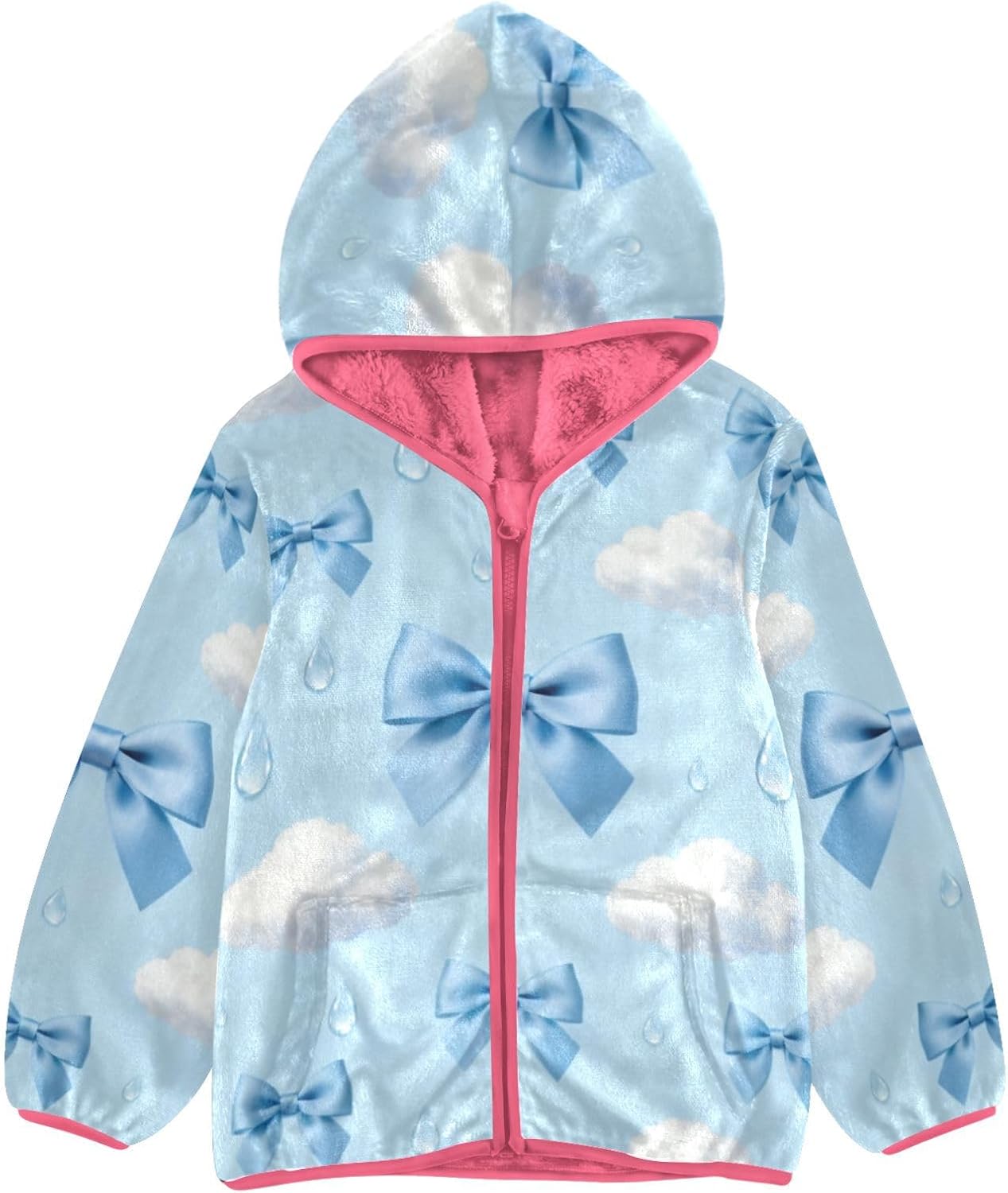 Blue Bows Clouds Fleece Jacket Toddler Girl Children Coat Baby Girls Clothes 3T