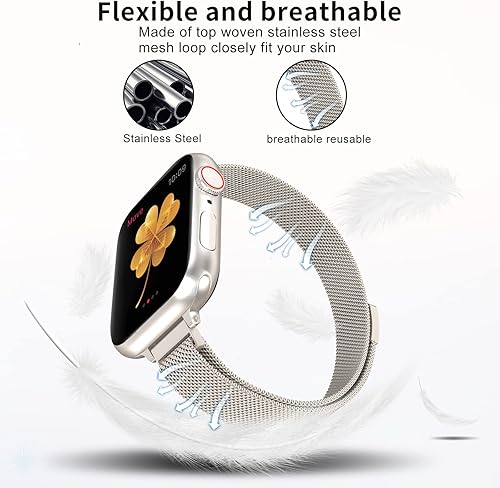 Miniatura 4 de CTYBB for Apple Watch Band Series Ultra SE 8 7 6 5 4 3 2 1 38mm 40mm 41mm 42mm 44mm 45mm 49mm, Stainless Steel Slim & Thin Mesh Magnetic Clasp Strap