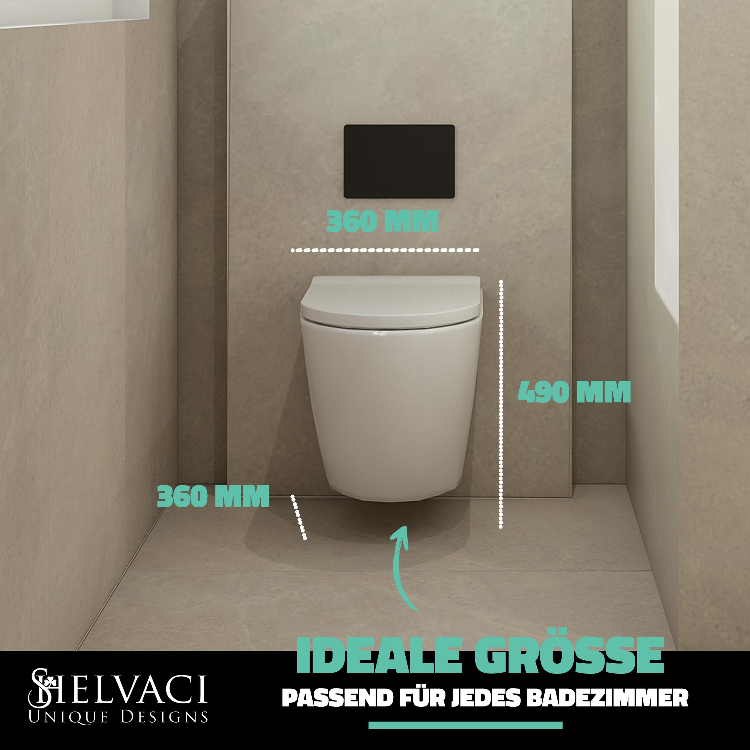 Premium Hänge-WC Toilette Keramik inkl. Toilettendeckel Weiß glänzend (Komplett-Set) - Spülrandloses Wand WC hängend, rund Gr. 490x360x360 - Wand-Toilette Absenkautomatik