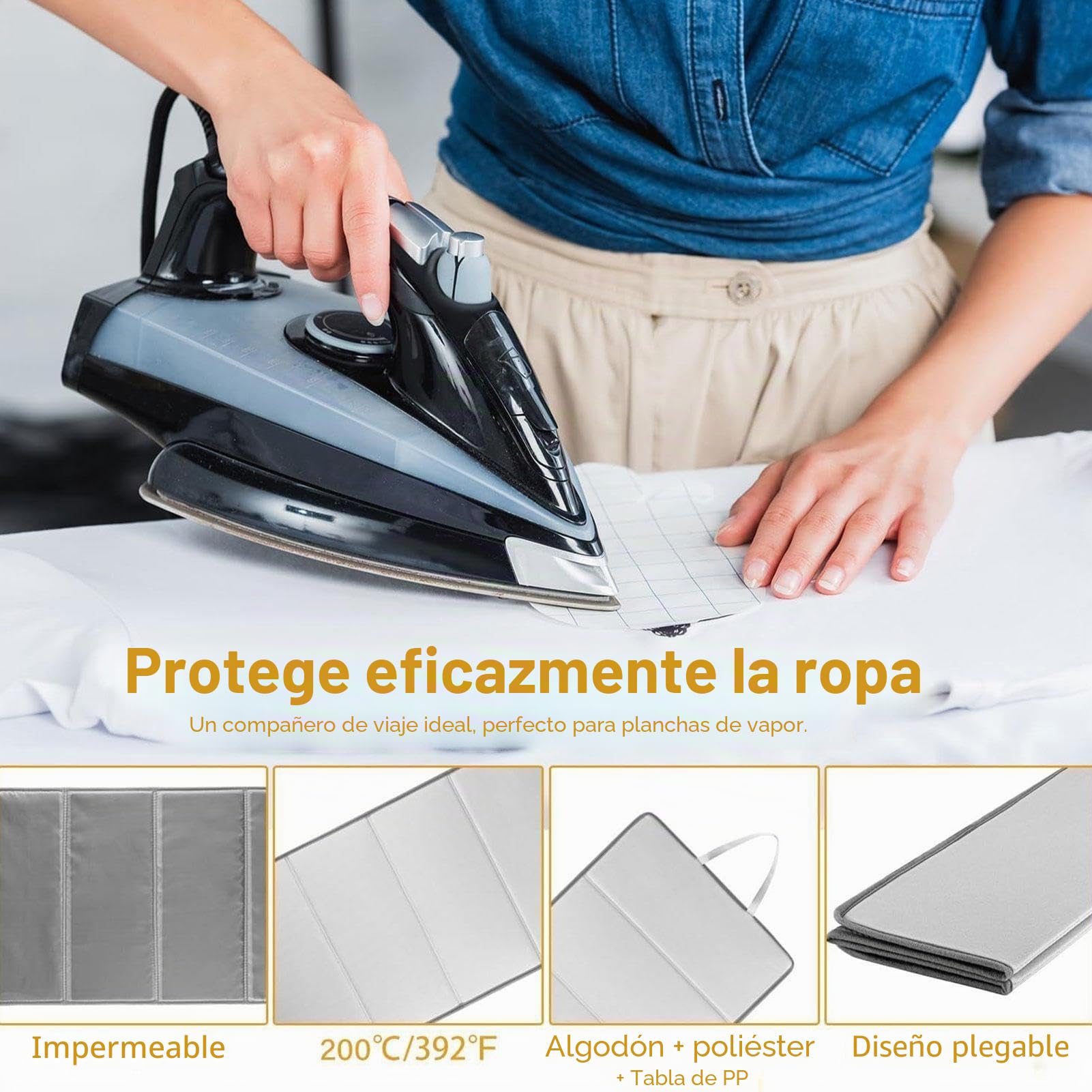 Tabla de planchar - Guantes de planchar + alfombrilla (set) Portatil estante de vapor | Almohadilla vertical de presión de prendas, estación de lavandería montada en puerta, solución para el cuidado