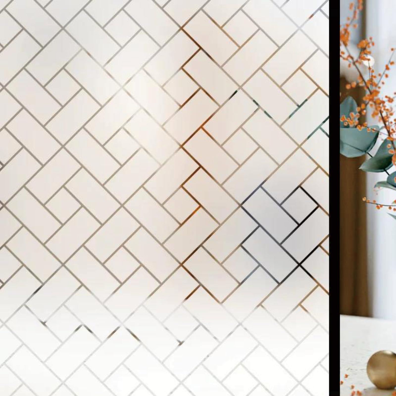 Window Privacy Film 85 x 240 cm Privacy Protection, Non-Adhesive Static Cling Removable Vinyl Heat Cotrol Anti Uv, Non Adhesive Window Film for Bathroom, Oblique Grid