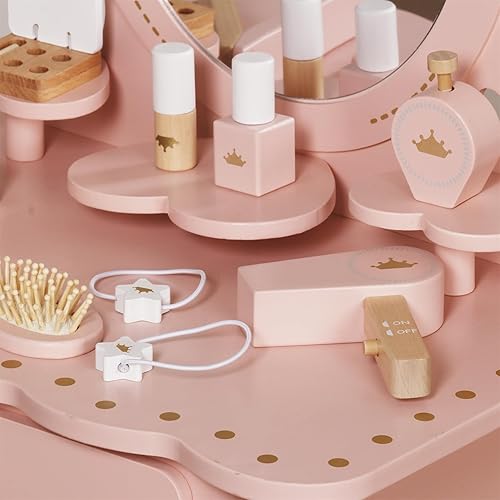 Miniatura 6 de Mesa de maquillaje para niña pequeña con espejo y silla, juego de mesa y silla para niños con cajón de almacenamiento, tocador para niños pequeños
