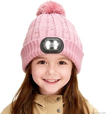 Kids LED Beanie with Light Winter Knitted Pompom Hat for Boys Girls
