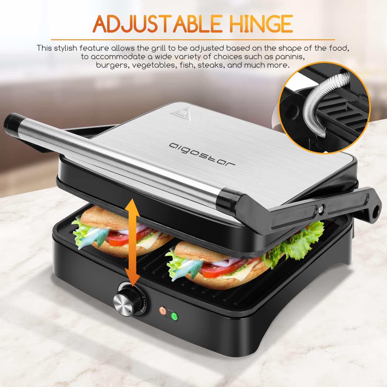 Aigostar Calore - Griglia Elettrica/Sandwich Maker/Panini Maker 3 in 1, Piastre Antiaderenti, 1800 W, Bistecchiera Elettrica con Regolatore di Temperatura, Apertura a 180°, Vassoio Raccogligocce Aigostar Calore - Griglia Elettrica/Sandwich Maker/Panini Maker 3 in 1, Piastre Antiaderenti, 1800 W, Bistecchiera Elettrica con Regolatore di Temperatura, Apertura a 180°, Vassoio Raccogligocce
