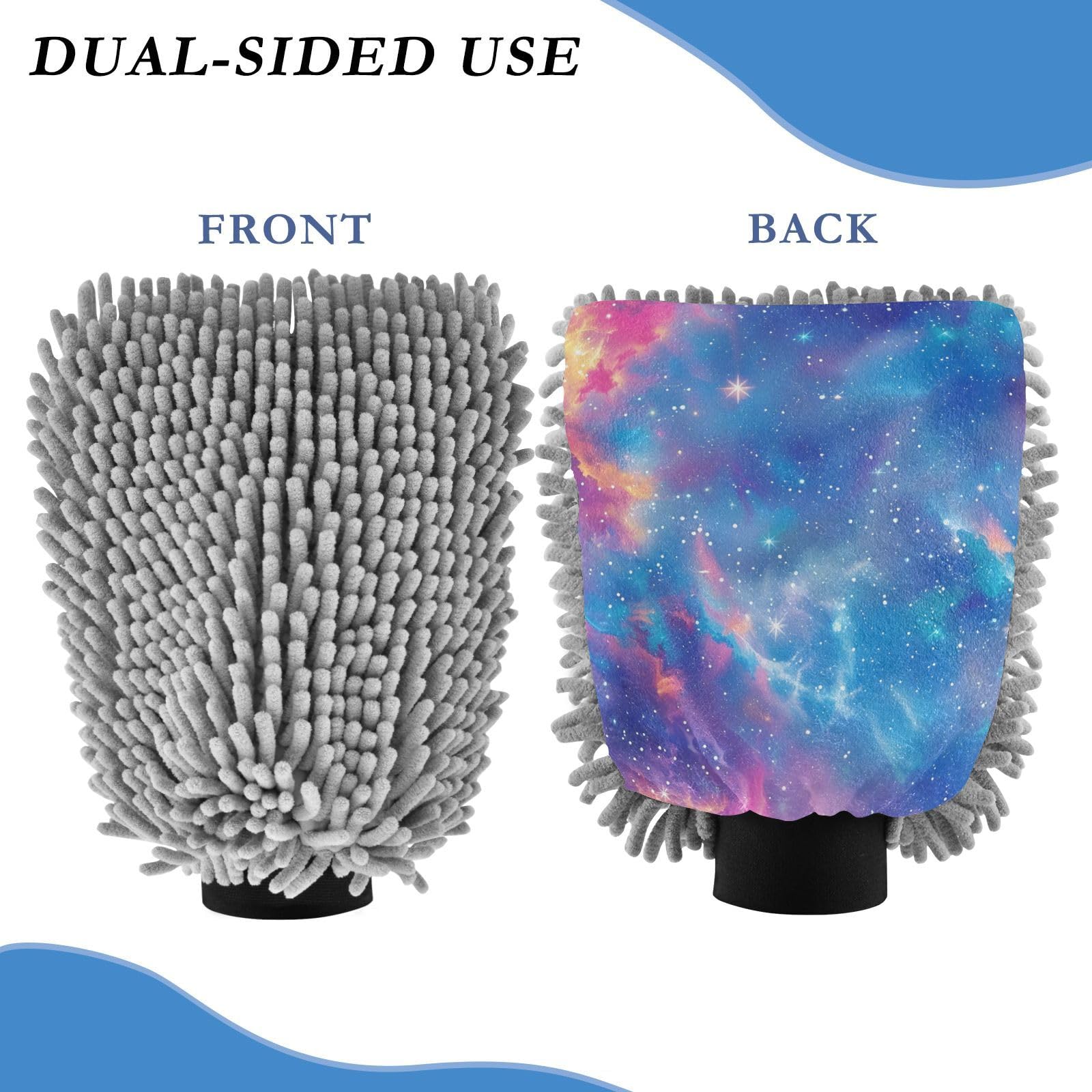 IOACIY Absorbent Microfiber Car Wash Drying Mitts, 2 Pack, Scratch-Free & Lint-Free, Rich Foam, Highly Absorbent, Double Sided, Wash Mitt Perfect for Car Washing, M, Starry Sky Universe (10)