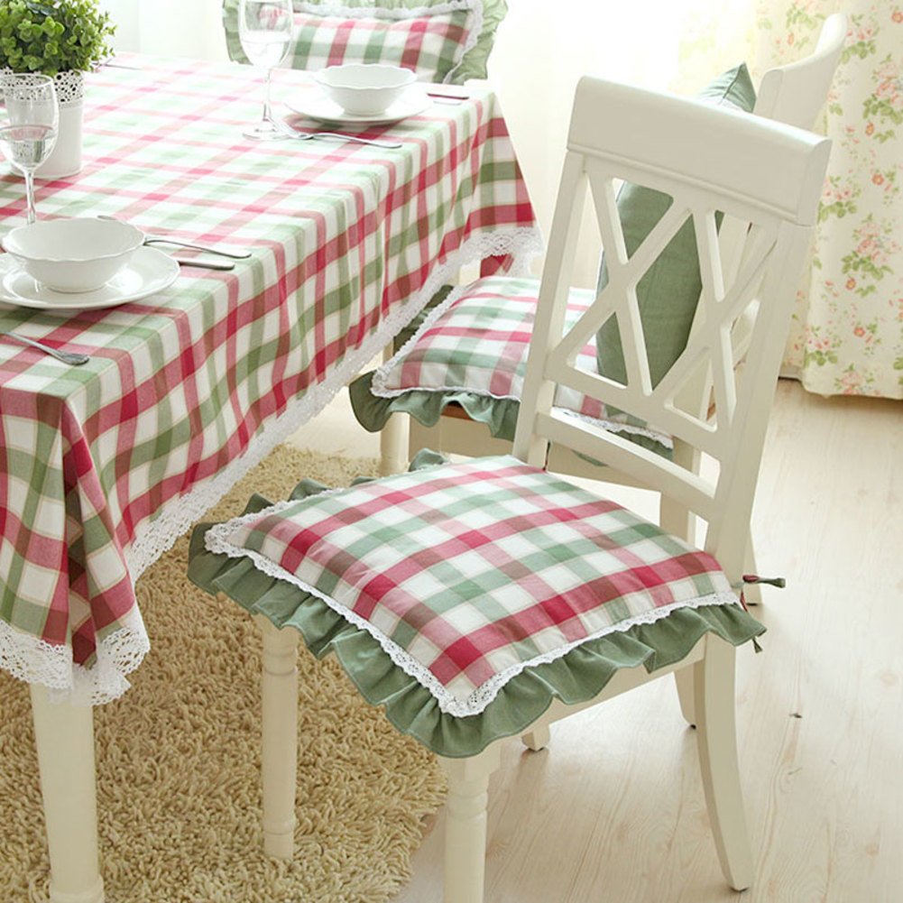 Coussin de chaise en dentelle haut de gamme motif plaid vert et rouge 43x43
