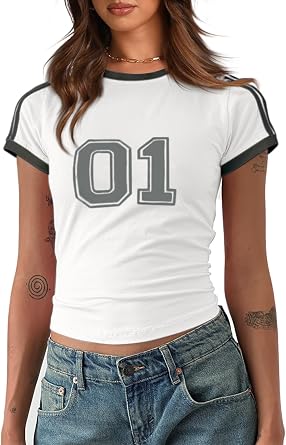 Imily Bela Womens Y2k Baby Tees Crop Letter Print T Shirt