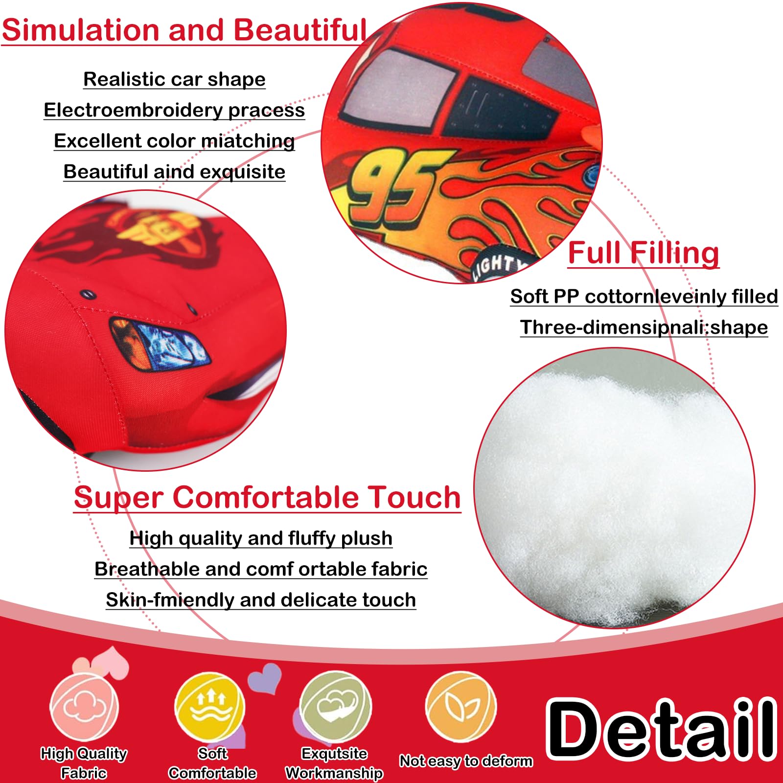 PANYI Simpatico Bambini Cars Giocattolo di Peluche per Auto Giocattoli 25 cm Bambola di Peluche da Corsa Auto Cartone Animato Ldeale per Giocare a Collezionare e Coccolare Peluche Cars