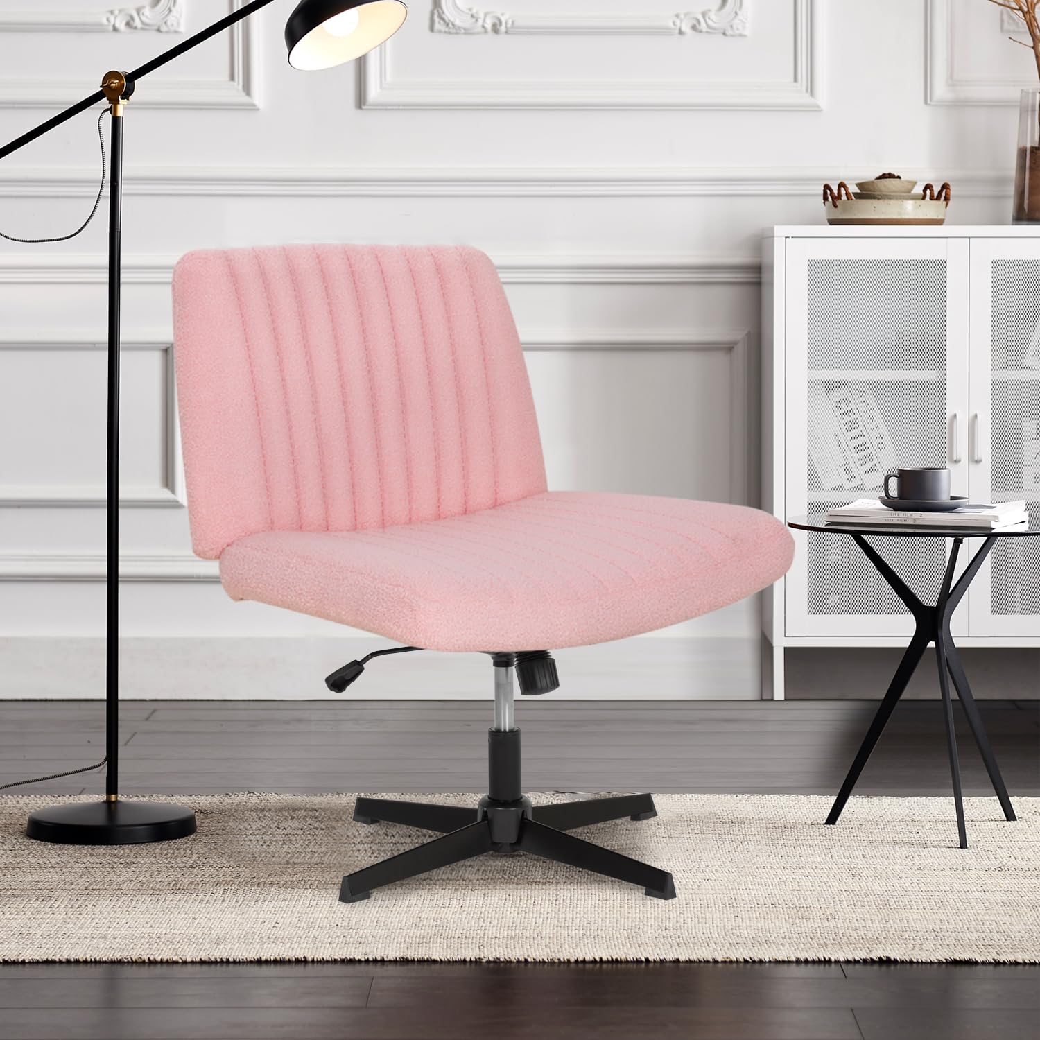 NChanmar Criss Cross Chair，Armless Vanity Chair with Back, Cross Legged Office Desk Chairs Comfy, Wide Seat No Wheels Height Adjustable Computer Task