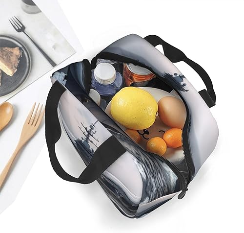 Miniatura 6 de AdaNti Bolsa de almuerzo con estampado de portaaviones Bolsa de almuerzo reutilizable con aislamiento portátil para trabajo, camping, viajes, picnic