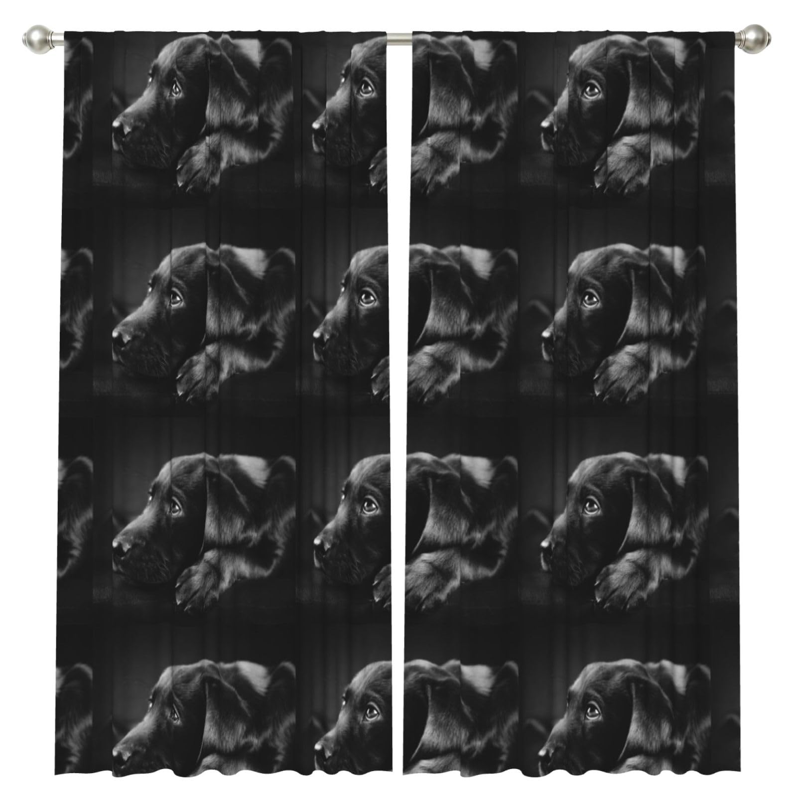 InOmak Black Labrador Puppy Art, 2 Panels Window Curtains 52 x 84 Inch Blackout Curtains for Living Room Bedroom