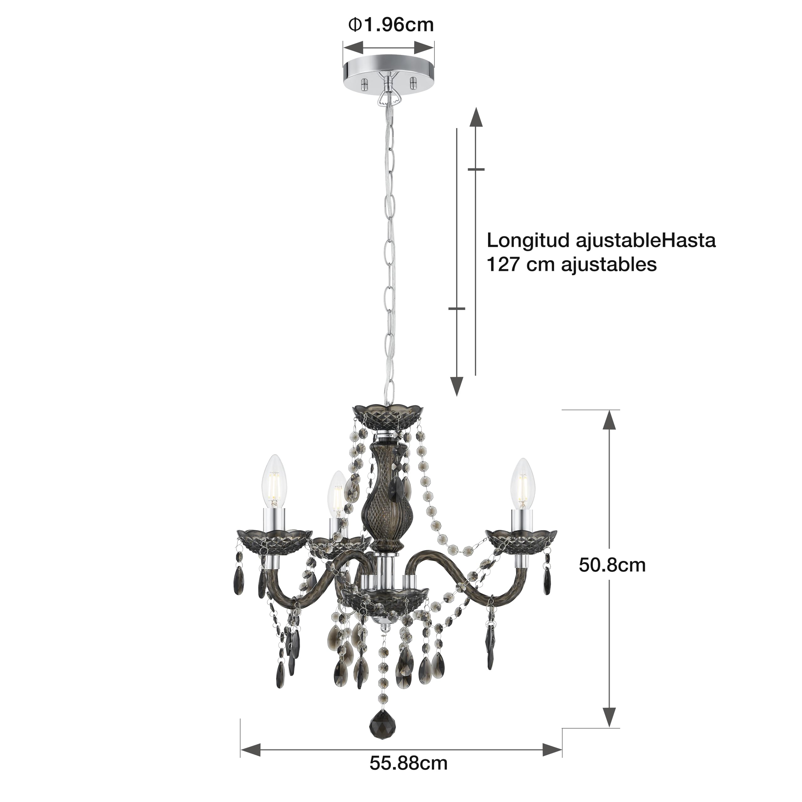 GyroVu Lámpara de Araña para Sala de Estar,Mini Lámpara Colgante de Cristal de 3 Luces con Cadena Ajustable,Lámpara de Techo de Acrílico Moderna para Comedor,Sala de Estar,Dormitorio
