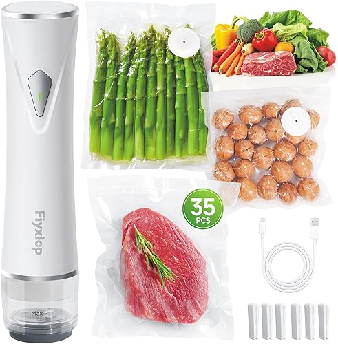 Sellador al vacío de mano, sellador al vacío prémium para alimentos + 35 bolsas reutilizables para Sous Vide, potente sellador de alimentos al vacío