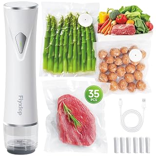 Handheld Vacuum Sealer, Premium Vacuum Sealer for Food + 35 Reusable Sous Vide Bags, Powerful Vacuum Food Sealer for Kitchen, Home, BBQ, Travel - Amazon product rated Grade A
