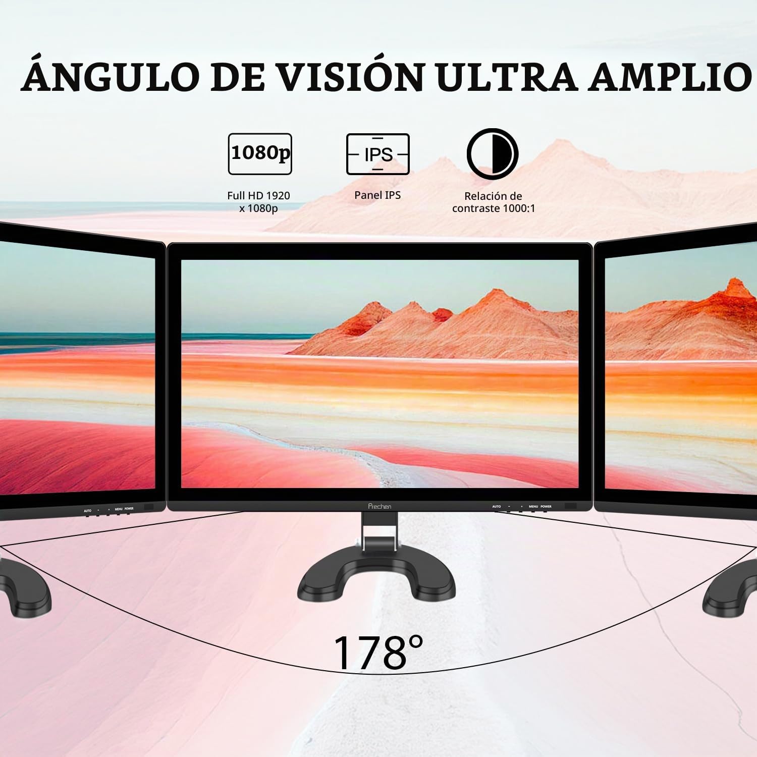 Prechen Monitor Táctil de 23,8 Pulgadas, Pantalla para PC con HDMI/VGA/USB | IPS FHD 1080P, 75 Hz, VESA, Altavoces Integrados, Monitor Portátil para Gaming y Oficina