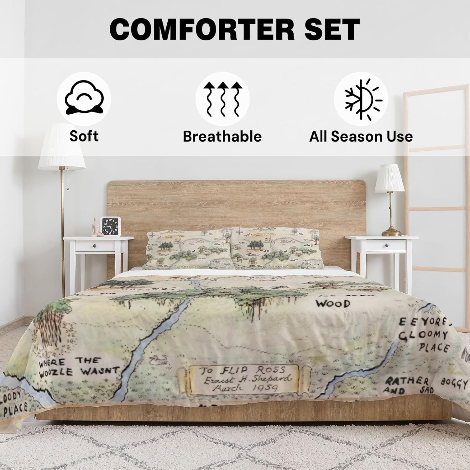 Allenjoy Twin Size Honey-Loving Bear Comforter Set Children's Literature Bed Bedding Sets Bedroom Decor with 1 Pillowcase SC00076-005
