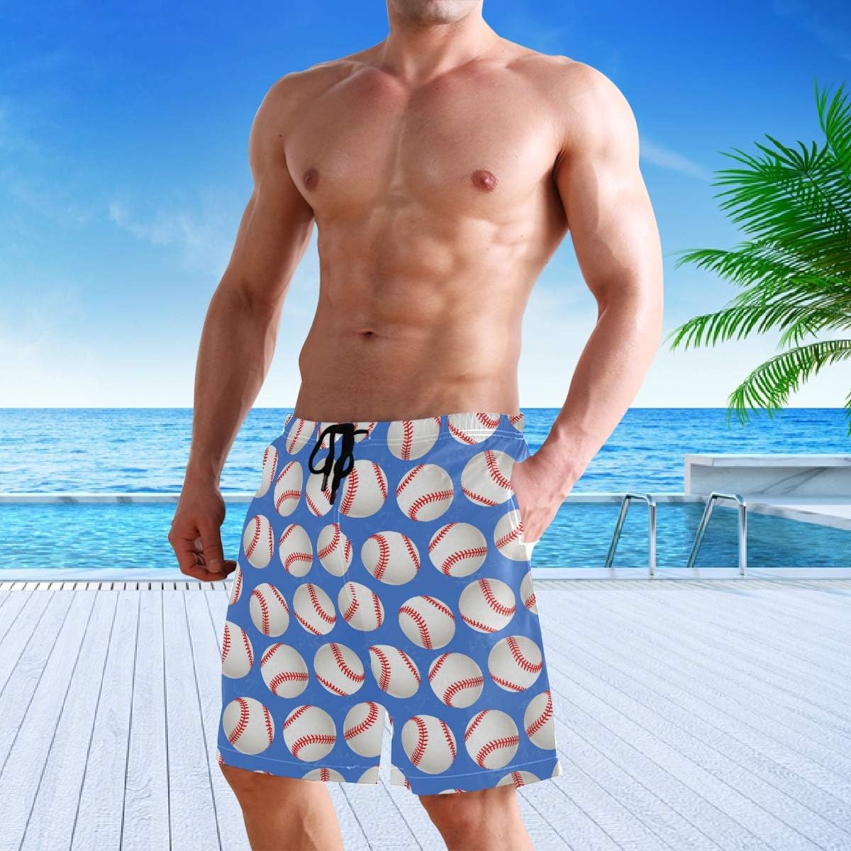 visesunny Men's Novelty Beach Shorts Quick Dry Swimwear Sports Running Swim Board Shorts Bathing Suits with Pockets Summer