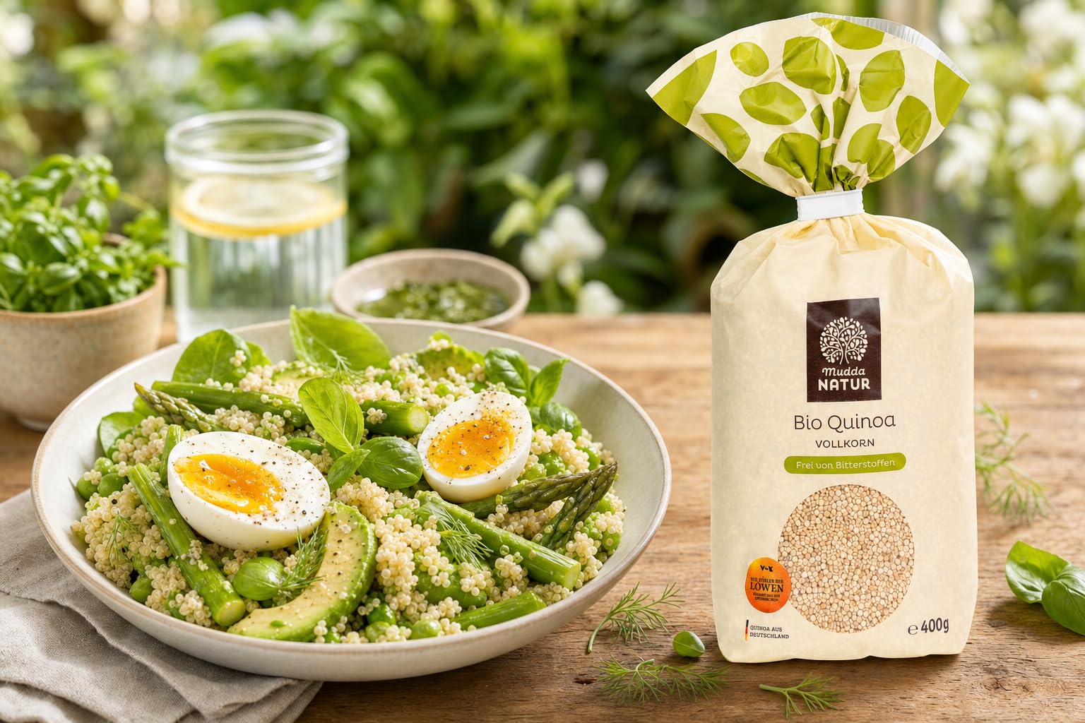 Mudda Natur Bio Vollkorn Quinoa (6x400g), angebaut in Deutschland - glutenfrei, vegan & frei von Bitterstoffen, ohne Waschen direkt kochen. Protein-, Eisen- & Ballaststoffquelle