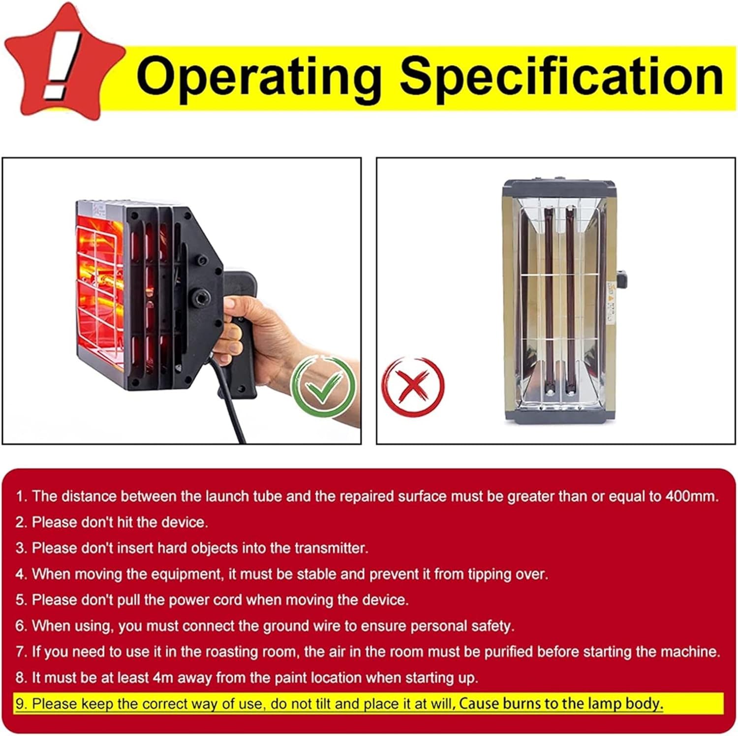 Infrared Paint Curing Lamp - Handheld Car Body Heating Light for Quick Drying and Baking, Ideal Tool for Automotive Bodywork Repair and Spray Paint Curing