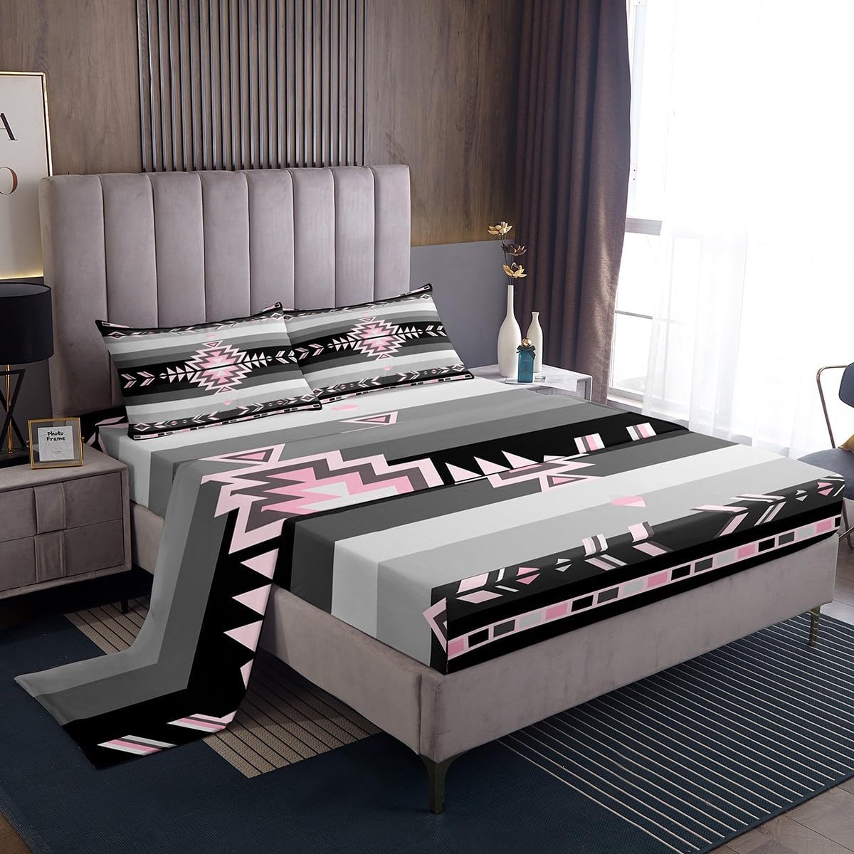 Feelyou Southwest ネイティブアメリカンデザインベッドシーツセット ツインサイズ 南西部幾何学シートセット Southwest ネイティブアメリカンデザイン ベッドシーツセット フルサイズ サウスウェスタン 幾何学模様 シーツセット キッズ