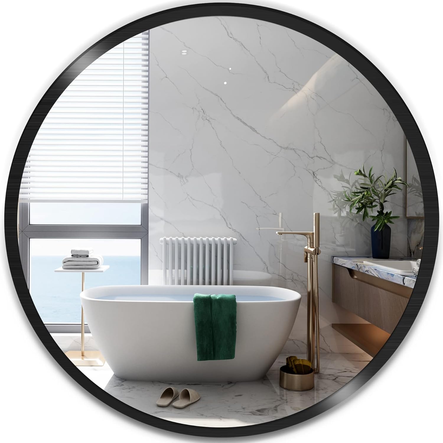 Round Mirror, 20 inch Wall Mounted Circle Mirror for Daily Use and Home Decor, Brushed Metal Frame Large Mirror for Bathroom,Living Room,Bedroom,Entryway (Black, 20’‘)