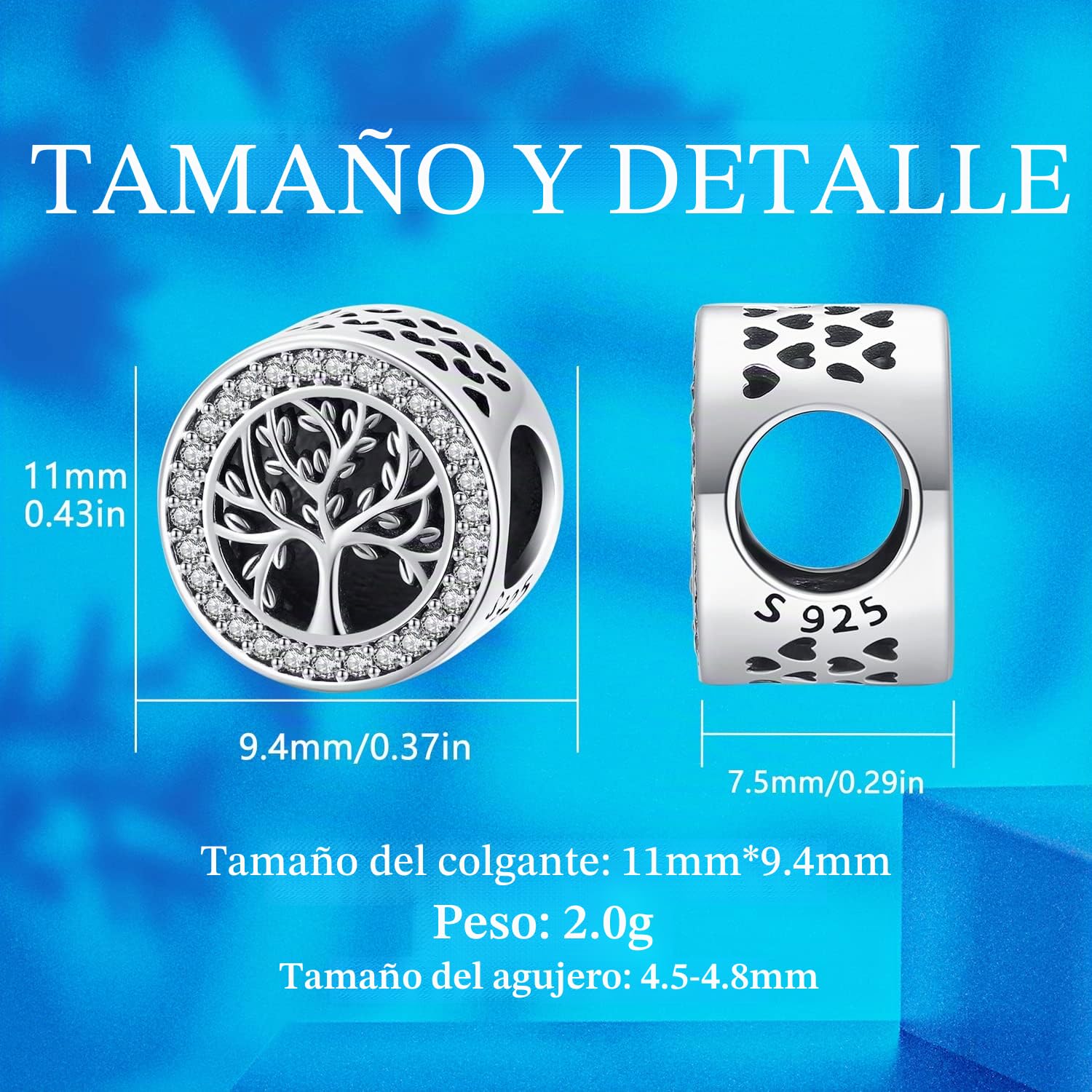 Abalorios Charms Colgantes de Plata de Ley 925 Árbol de la Vida Abalorios Charm Compatible con Pulsera Pandora y Europeo, Regalo para Mujeres y Niñas