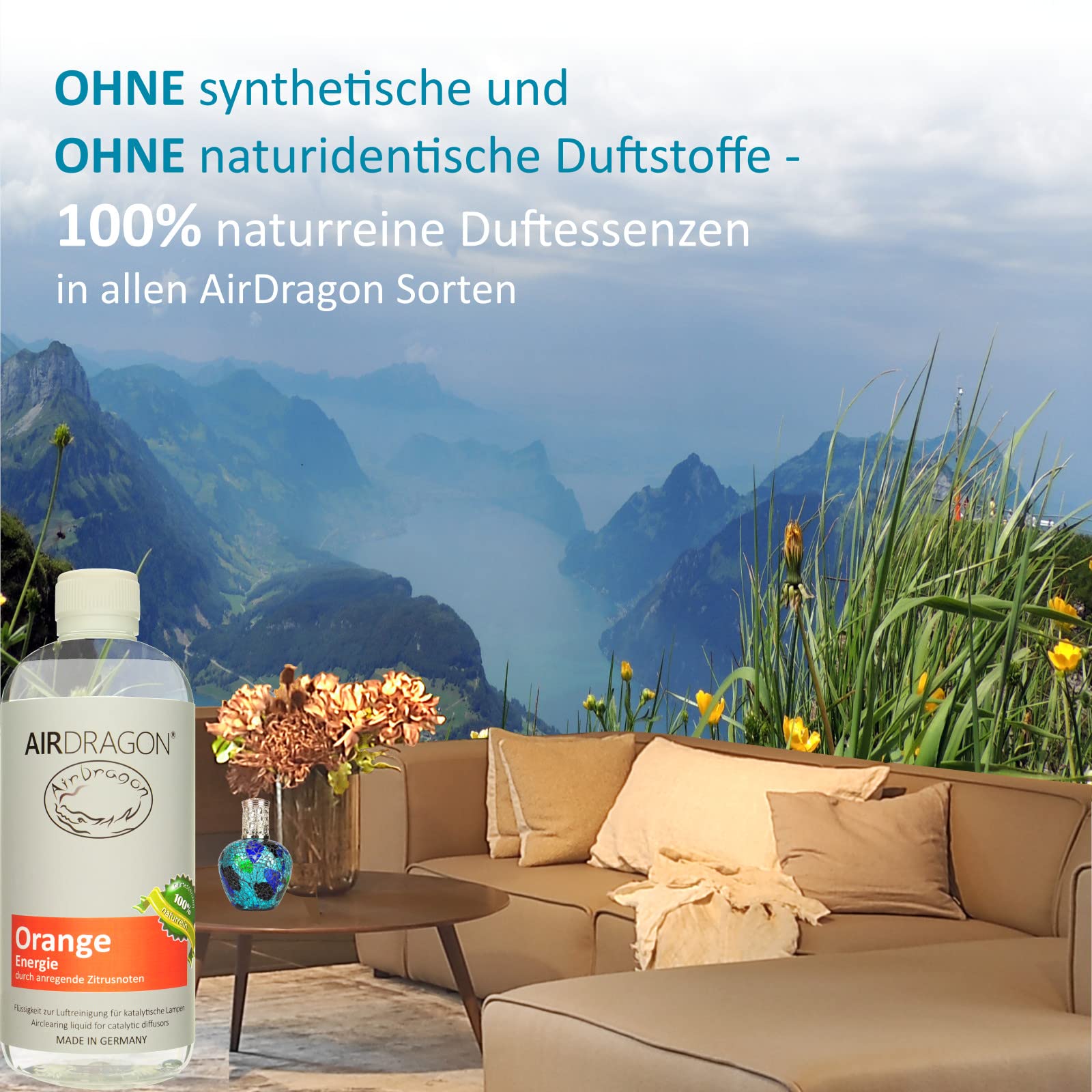 AIRDRAGON® Duft-Set - NEUTRAL + ORANGE - 2 x 1 Liter - katalytischer Raumduft ohne künstliche Duftstoffe - 100% naturreines ätherisches Öl - für jede katalytische Lampe - Made in Germany